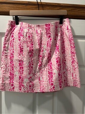 Lilly Pulitzer Pink & White Floral Mini Skirt size 10 EUC Boardwalk cage